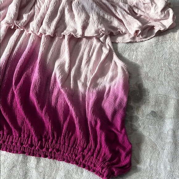 Free People Pink Ombré Ruffled Ruched Blouse Crop Top - Picture 7 of 13